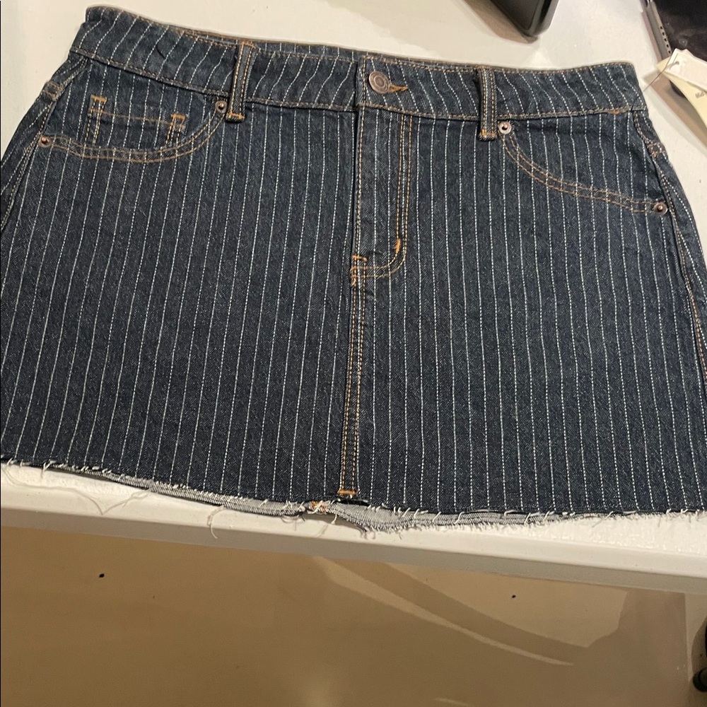 No Boundaries Blue and White Pinstripe Mini Skirt